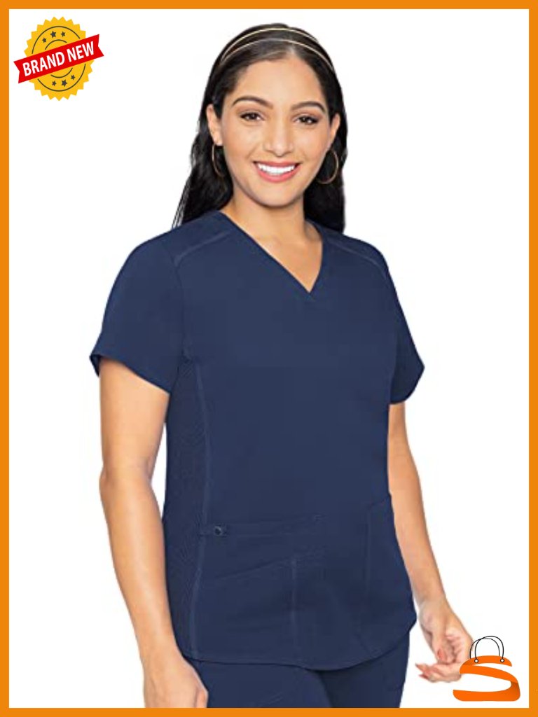 V-Neck Medical Scrub Top With 4 Pockets And Rib-Knit Side Panels